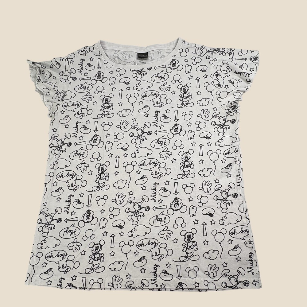 Disney Mickey T-Shirt White With Black Mickey Doodles Size‎ L Perfect For WDW